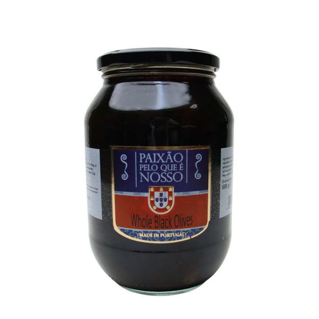 Picture of Paixao Black Olives 241/260 Glass 500g
